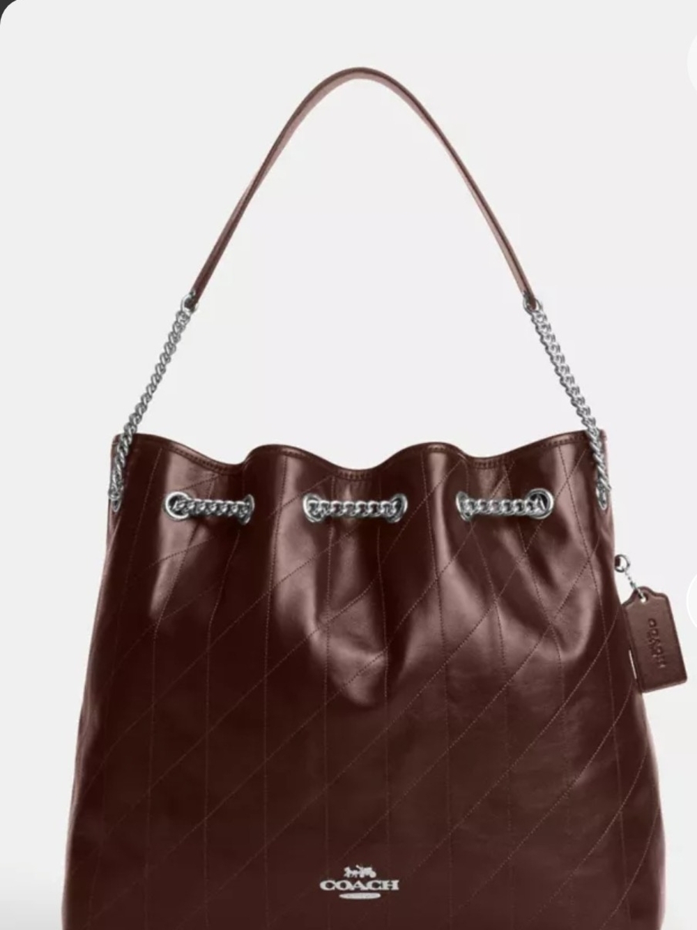 Coach Quilted Leather Shoulder Bag in Brown with Silver Hardware
